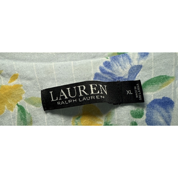 Lauren Ralph Lauren Pajama Set XL Floral Blue Cropped Logo Pocket Black Label - Picture 5 of 6